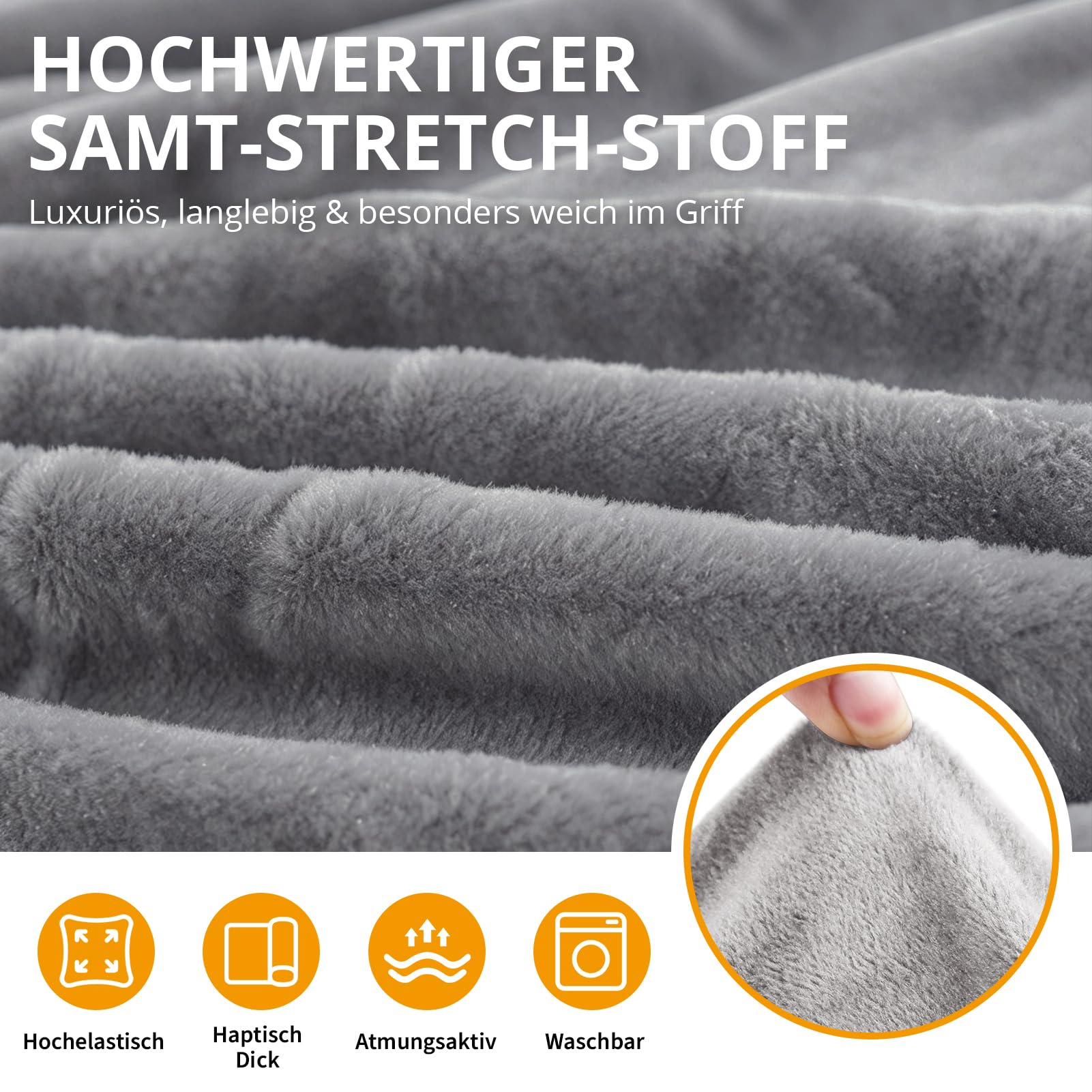 Samt Sofa Überzug 3 Sitzer, Stretch Couchbezug Silbergrau, 1 Stück | Dicker Plüsch Sofabezug, Elastisch, Superweich & Atmungsaktiv für Haustiere, Wohnzimmer (L-Form Ecksofa erfordert Zwei)
