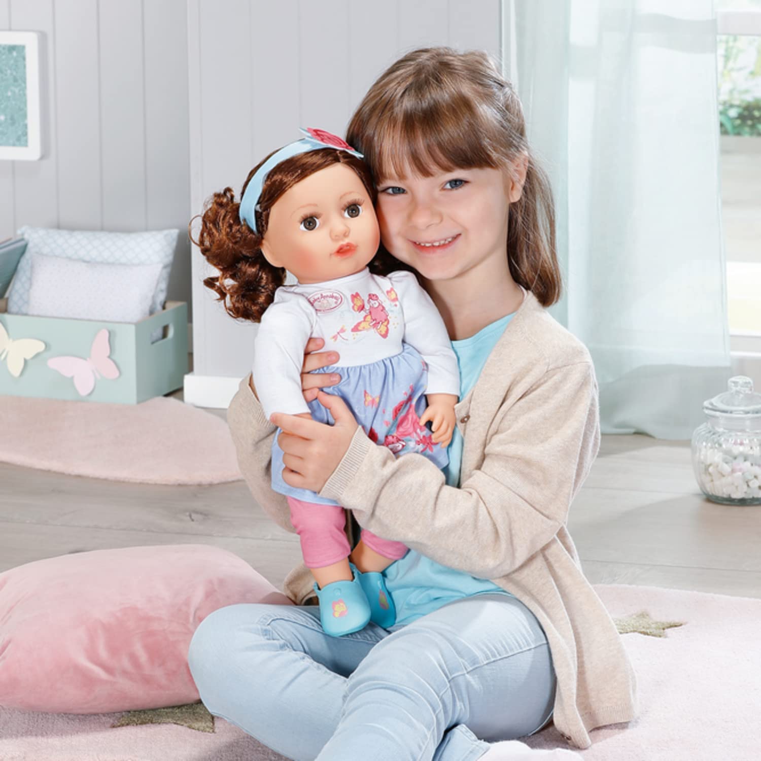 Baby Annabell Sophia brünett 43cm, weiche Puppe mit Langen braunen Haaren, inkl. Puppenkleidung, Haarband und Bürste, 707234 Zapf Creation