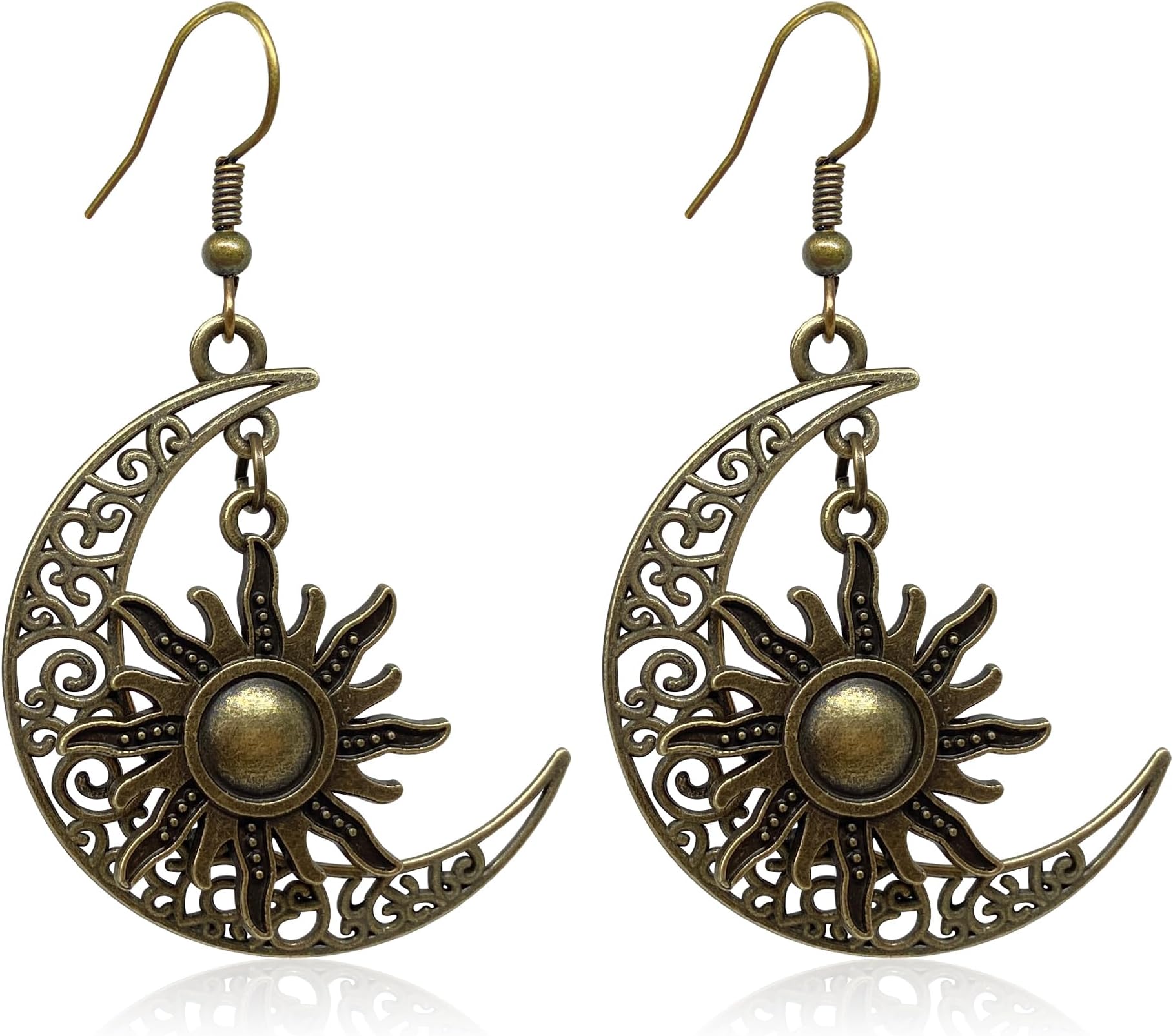 Boho Moon and Sun Dangle Drop Earring for Women Girls Vintage Gothic Smiling Moon Sun Asymmetrical Earrings Statement Jewelry Gift