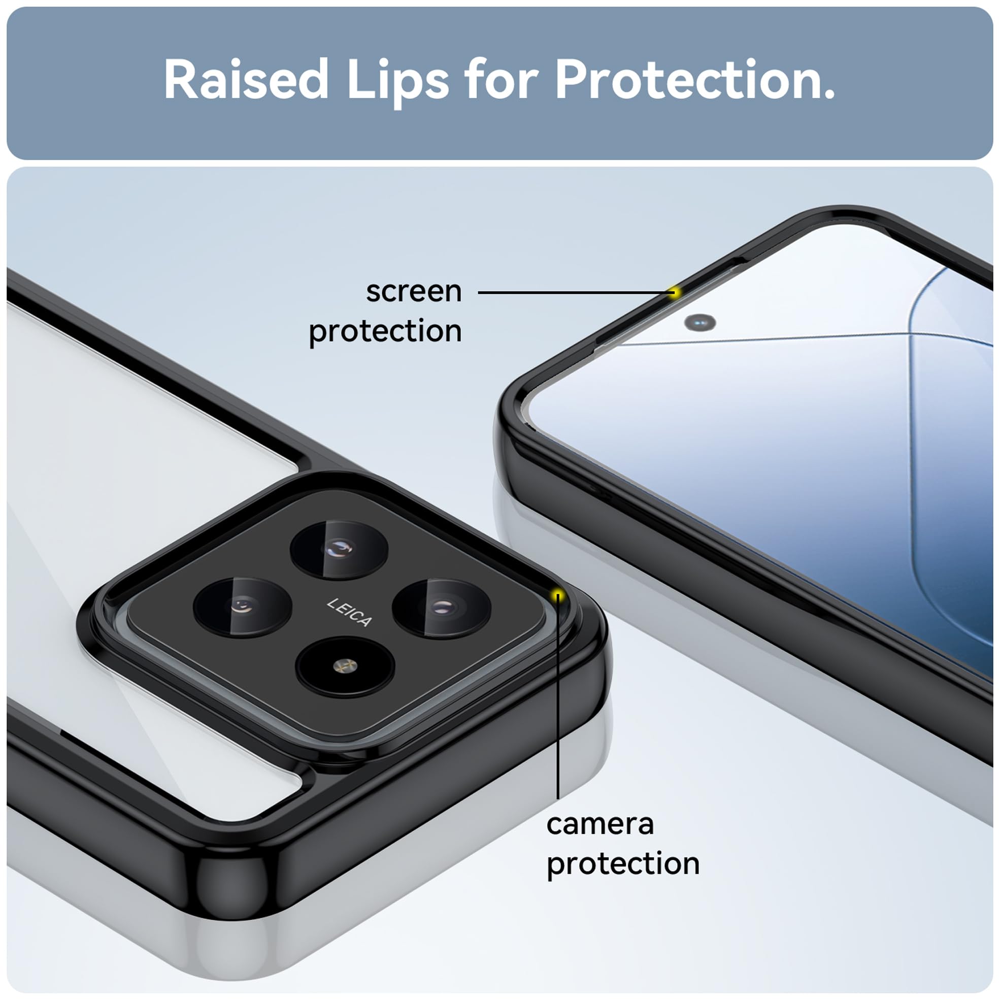 BOKYAS Cover per Xiaomi 14 - Custodia in Silicone di Cristallino - Non Ingiallente - TPU & PC Ibrida 360° Full Body Antiurto Protettiva, Nero