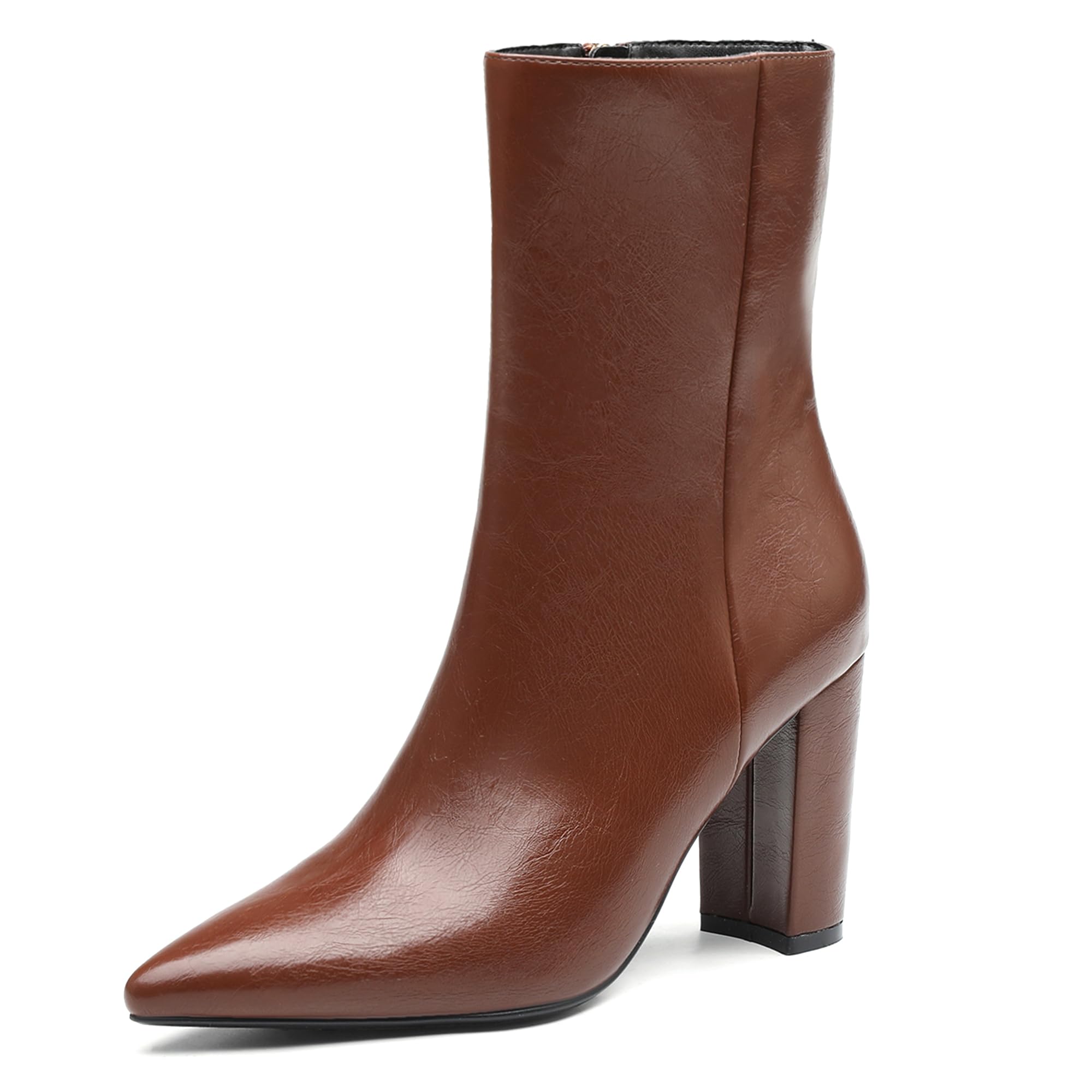 NEWBELLA Womens British Style Ankle Boots - Fashionable Vegan Leather Short Boots Versatile Chunky Heel Booties for Everyday