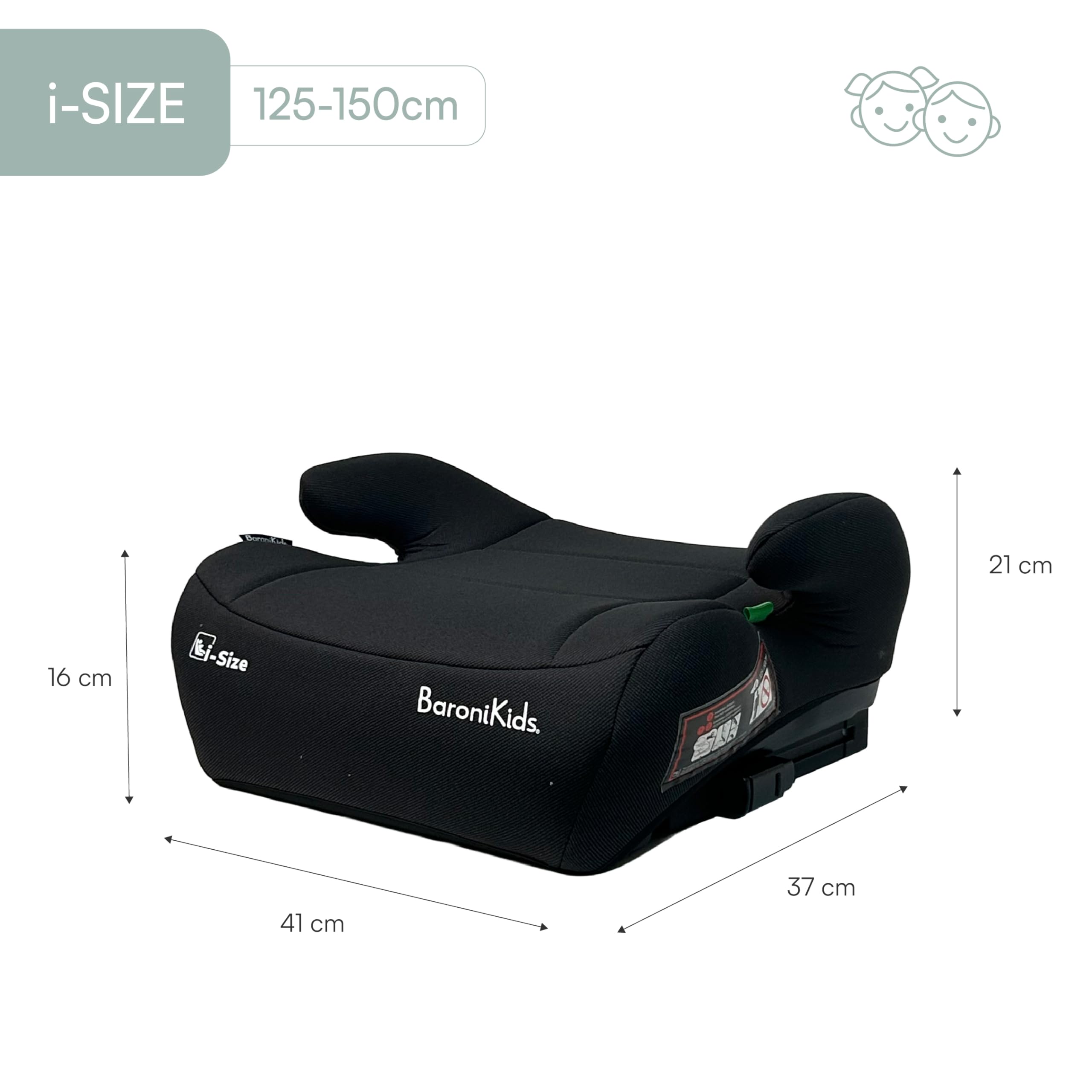 Rialzino Auto i-Size 125-150 cm, Seduta Imbottita con Rivestimento Removibile e Lavabile, Booster Auto Compatto 41x37x21 cm (Standard + Isofix)