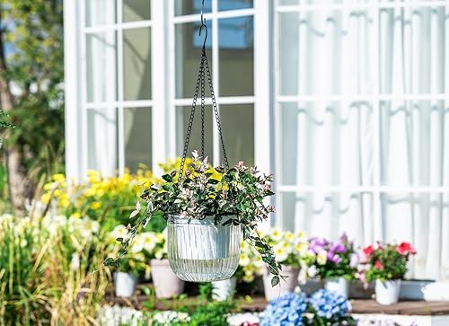 Miniatura 9 de Macetas colgantes de riego automático de 4.5 pulgadas, con agujeros de drenaje, macetas colgantes pequeñas para exteriores, nivel de agua visible,
