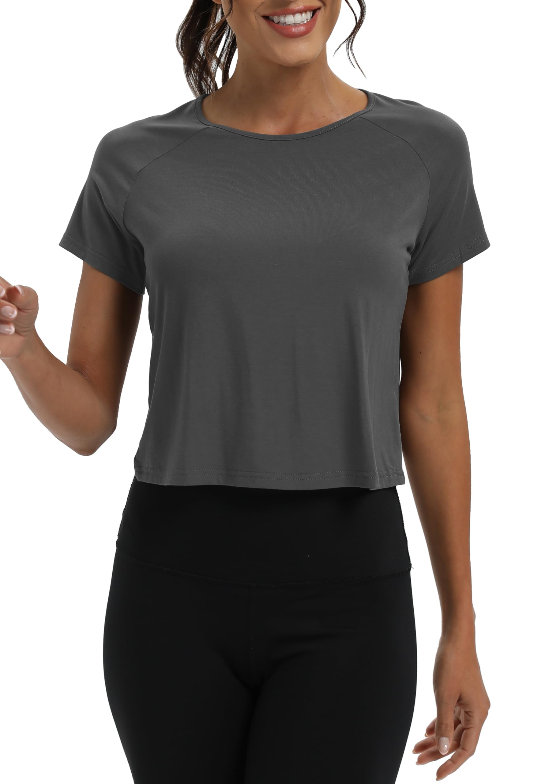 Mippo Camisetas de entrenamiento para mujer, recortadas, espalda dividida, atlética, gimnasio, ejercicio, ajuste holgado