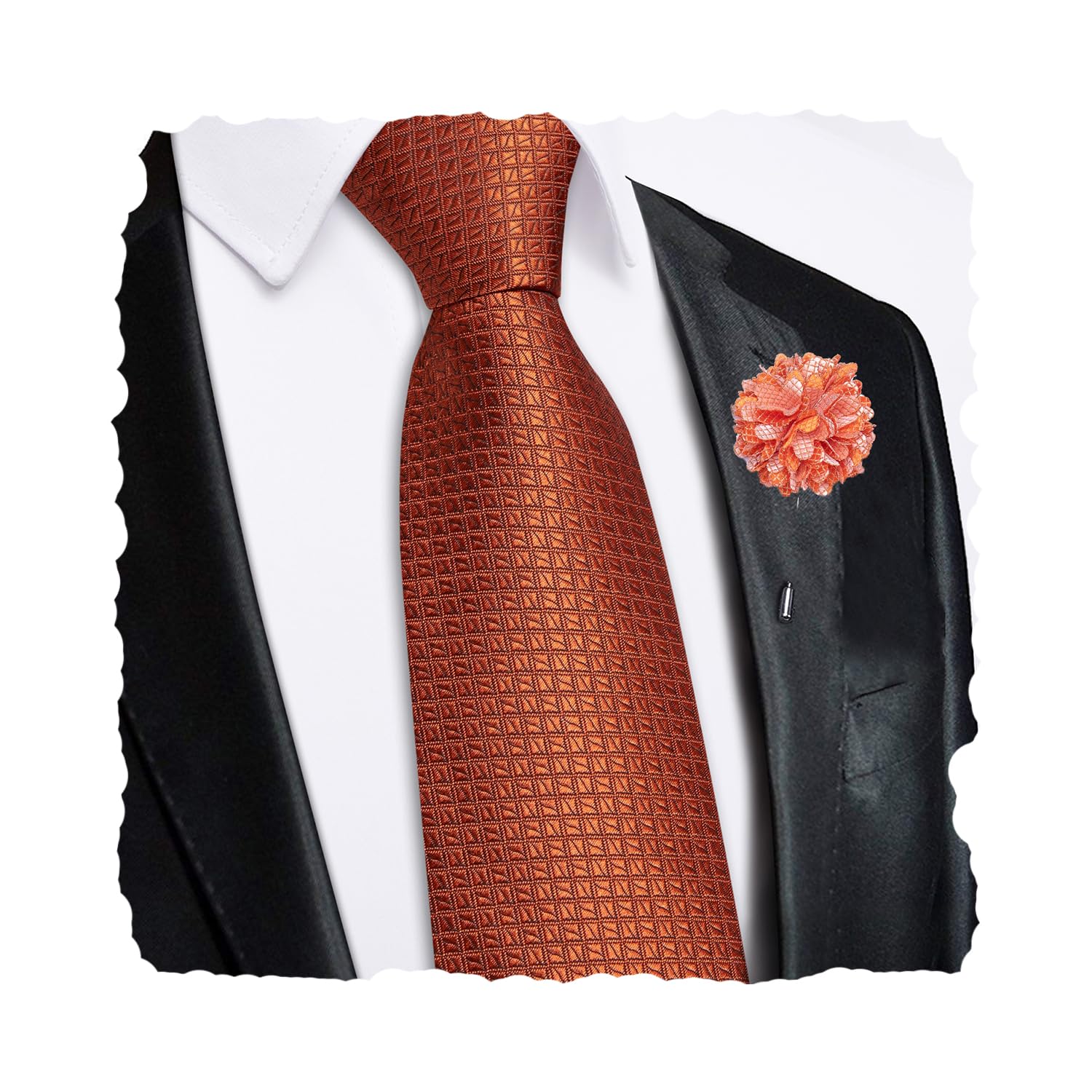 Hi-Tie Zipper Ties for Men Pre-tied Tie Set Lapel Pin Pocket Square and Cufflinks Formal Business Wedding Adjustable Necktie