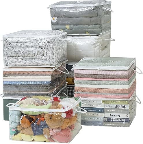 Miniatura 10 de Paquete de 10 bolsas de almacenamiento transparentes con cremallera con asas, organizador plegable de armario con cremallera bidireccional