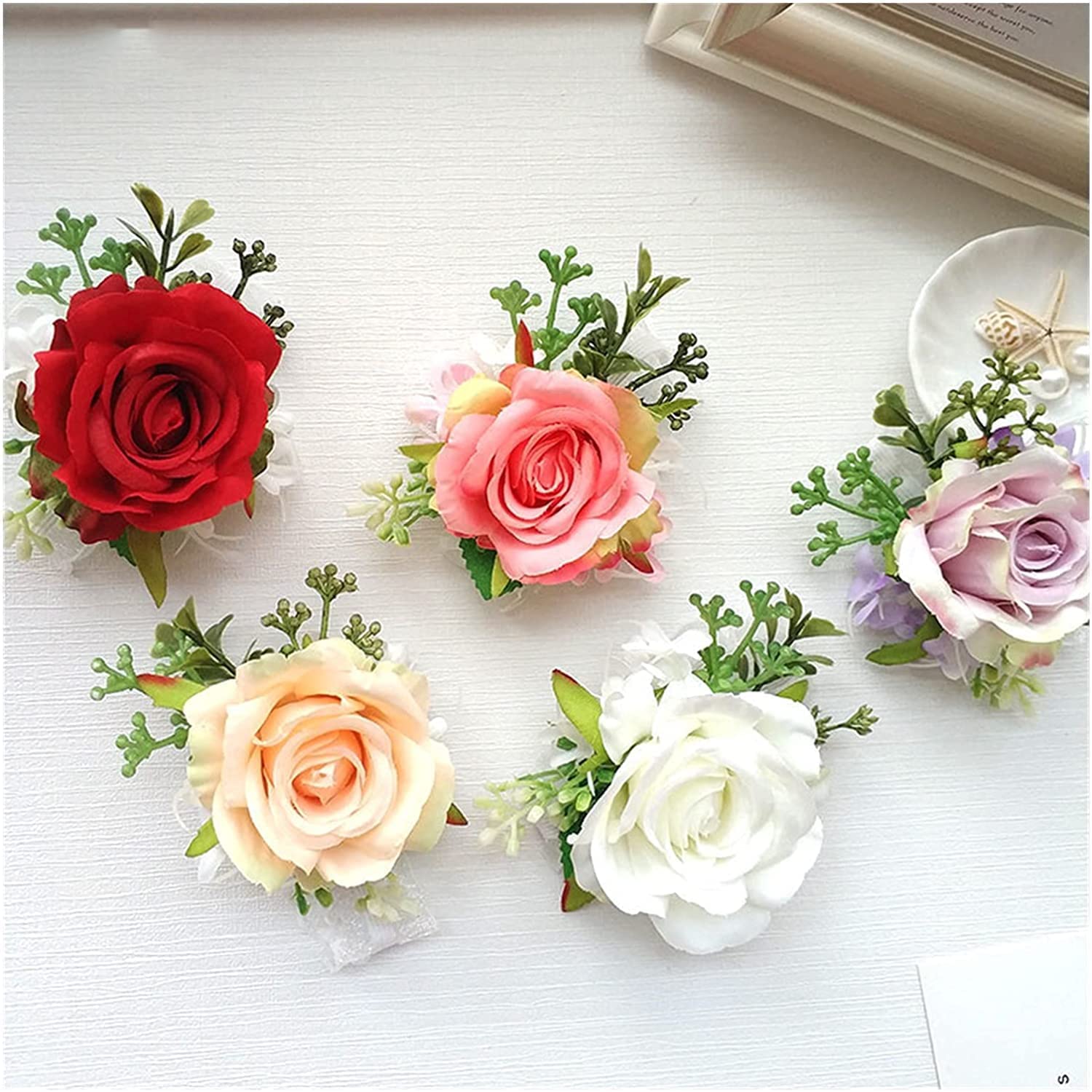 Ele Wedding Wrist Corsa & Boutonniere zestaw męska kwiatowa bransoletka i druhna dziurka na guziki idealne akcesorium ślubne do planerów i wydarzeń (kolor: B)
