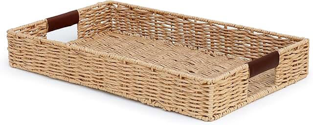 Handwoven Multipurpose Rectangle Rattan Tray, 20” x 12” – Durable Wicker...