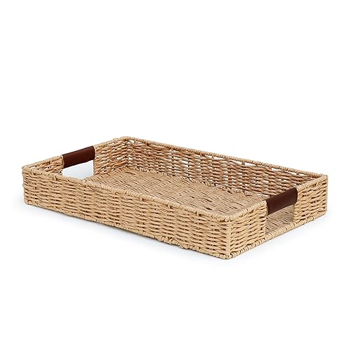 Summit Living Handwoven Multipurpose Rectangle Rattan Tray, 20” x 12”