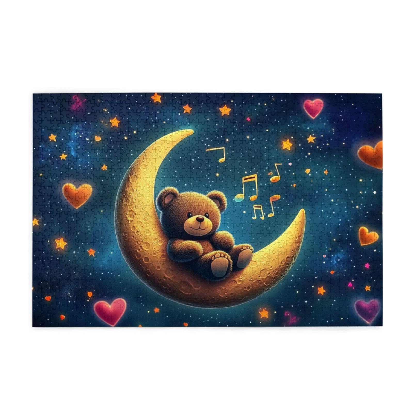 Cafemira Teddy Bear on The Moon,1000 Piece Adult Wooden Jigsaw Puzzle,Dreamy Celestial,Relieve Stress and Enjoy The Fun of Solving Puzzles,Suitable for Entertaining with Family During Holidays