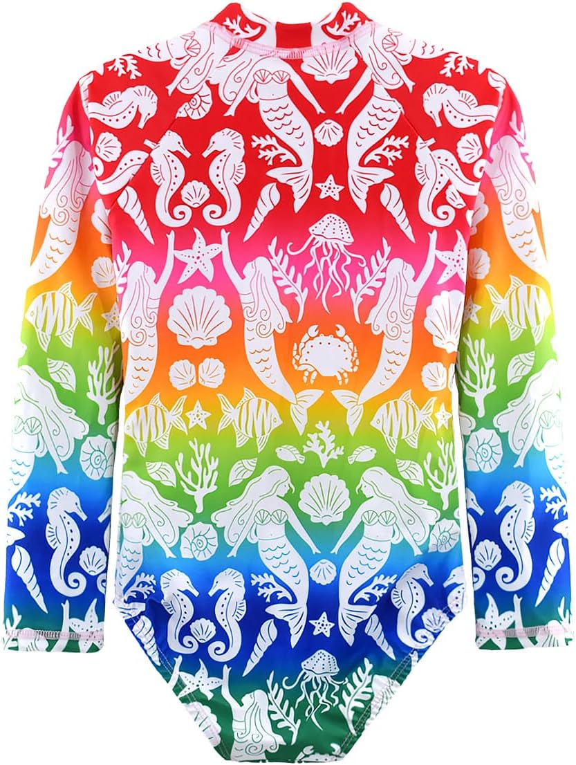 Girls Long Sleeve Swimsuit One Piece Bathing Suit Zipper UPF 50+ Rash Guard Swimwear Size 3-12T - Image 2