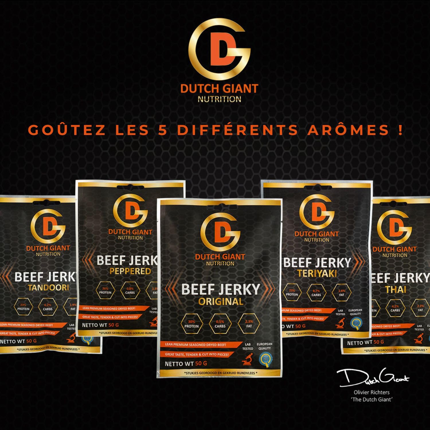 Dutch Giant Beef Jerky Original | 10 x 50 gram | 500g Boeuf Séché pour les gens | Viande séchée | Biltong | Nourriture Américaine | Snack | Ration de survie | Haute teneur en protéines | Musclemeat