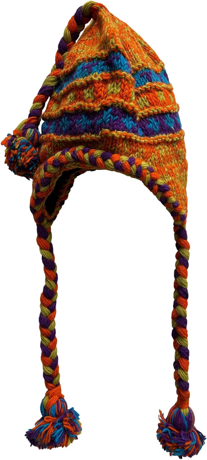 Yoga Trendz Unisex Handmade Himalayan Wool Serpa Knitted Beanie Hat Cap with Ear Flaps