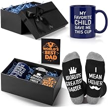 5 Pcs Father Gift World Best Dad Gift Set Includes Funny 11oz Ceramic Mug Socks Elegant Box with Card and Raffia Fathers Day Birthday Present for Husband Father from Daughter Son