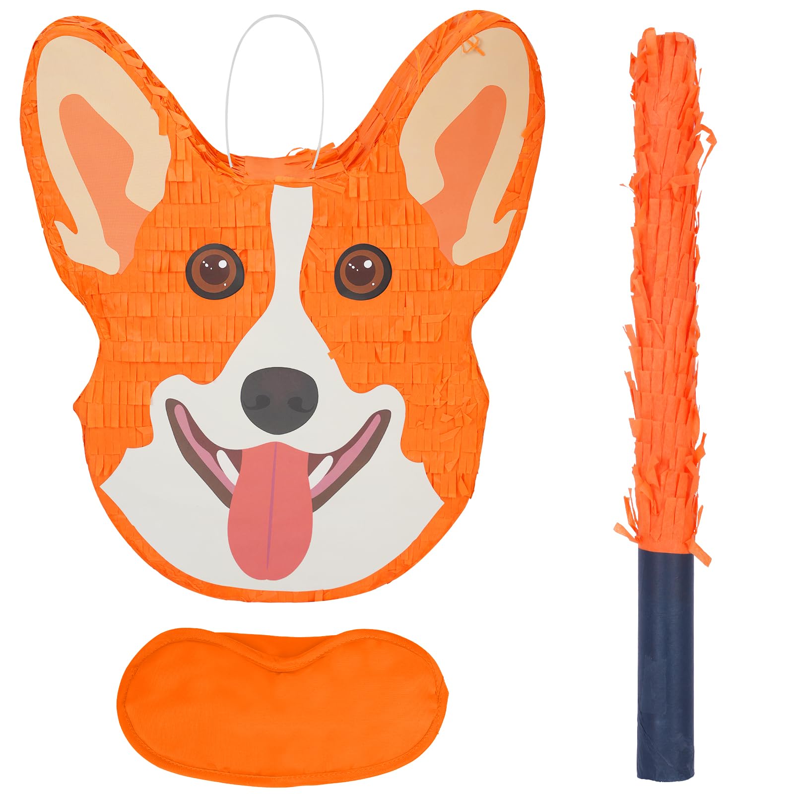 Corgi Dog Piñata - Dog Piñata with Blindfold and Bat Puppy Dog Theme Birthday Party Game Decorations(Small Size 15.4”x13.3”x3”)
