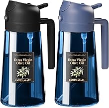 YARRAMATE 2 Stück 470ml Ölsprüher zum Kochen, 2-in-1 UV Schutz ölzerstäuber für die Küche, Dunkelblau Glasölflasche, Lebensmittelechter Sprühflasche für die BBQ(Schwarz&Marineblau)