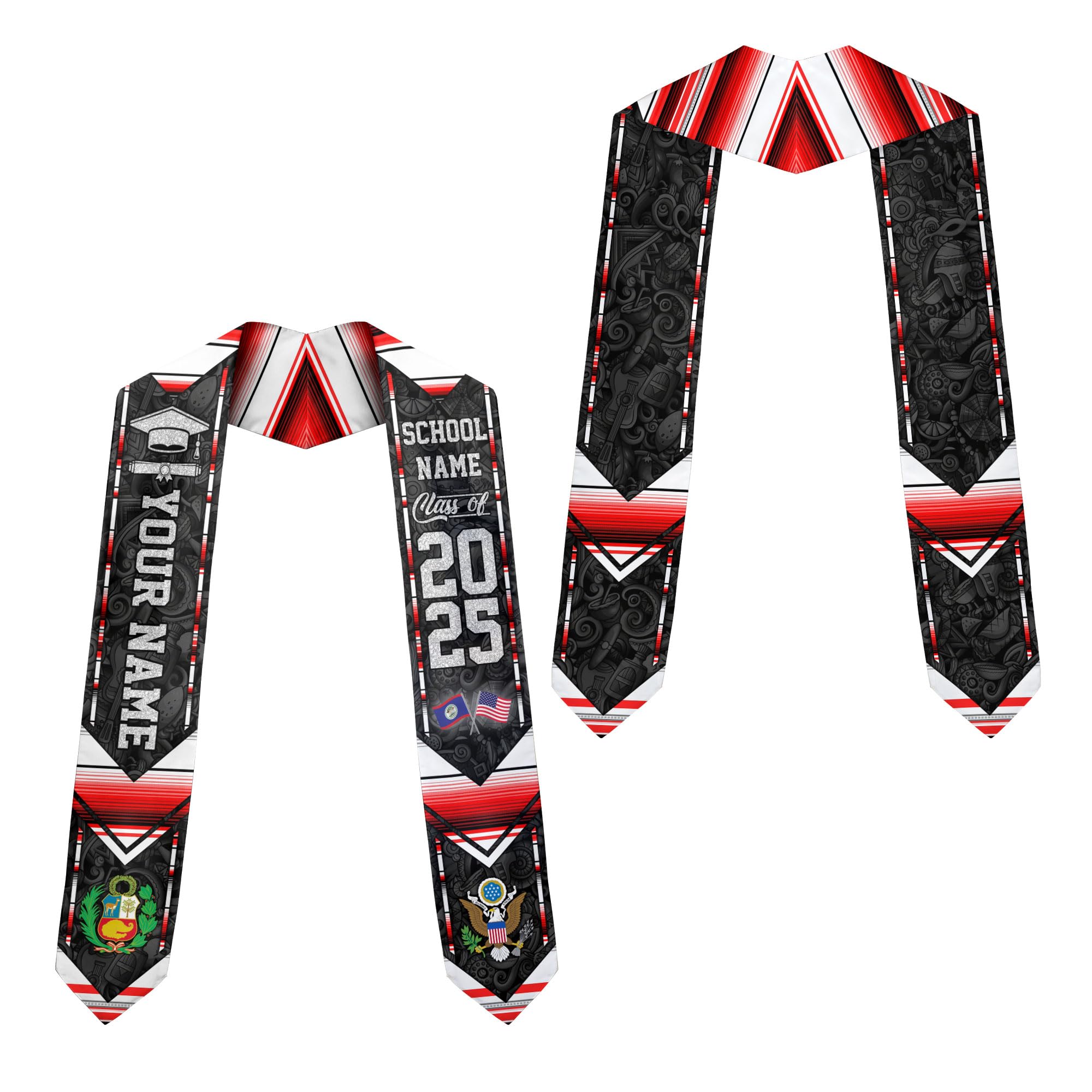 MonkeyVan Custom Peruvians Graduation Sash, Personalized Peru Graduation Stole 2025, Peruvians American Flag Graduation Sash Peru1