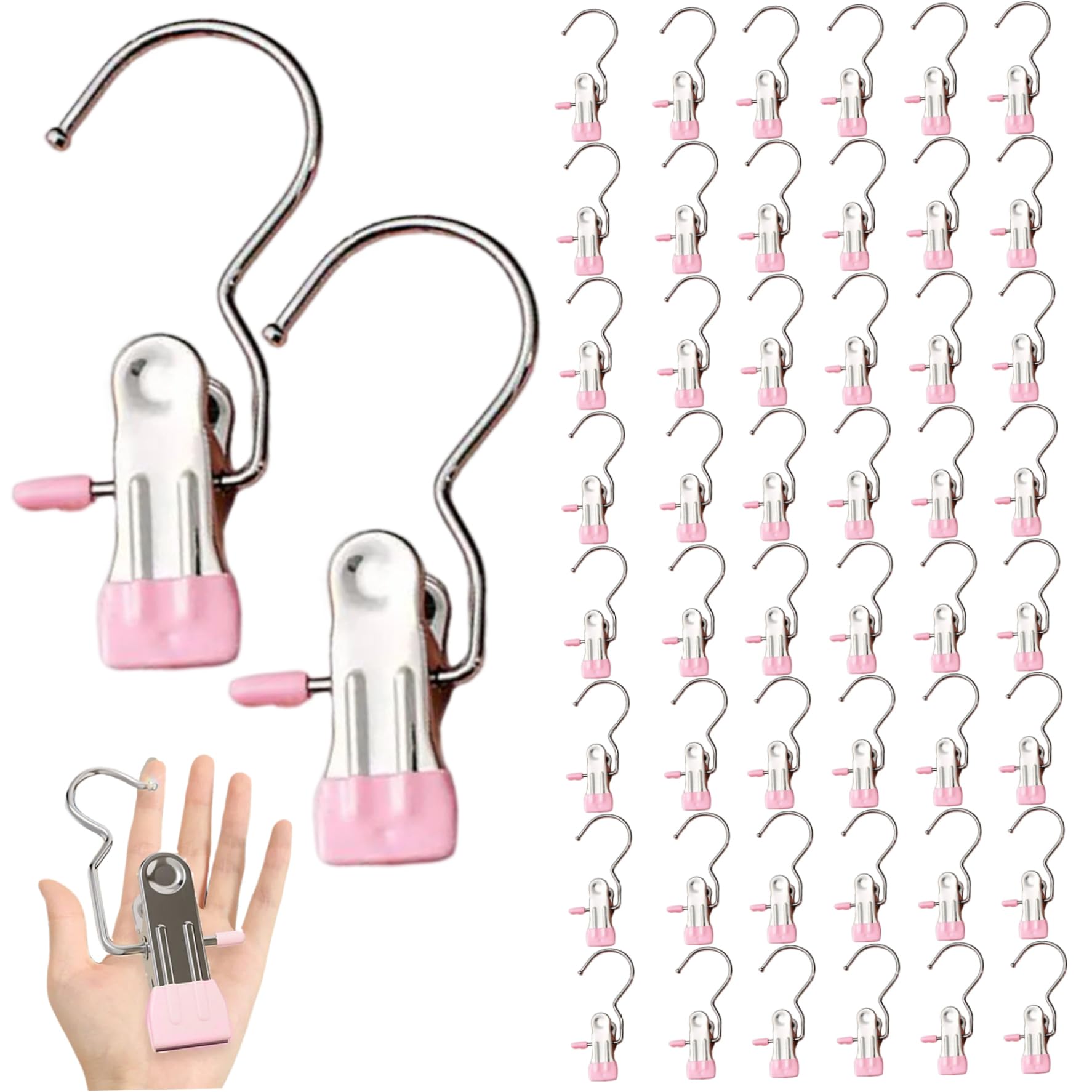 Wedhapy Boot Hangers for Closet 50 PCS Stainless Steel BEACH TOWEL CLIPS, Portable Multifunctional Hangers Single Clip Space Saving for Jeans, Hats, Tall Boots, Towels