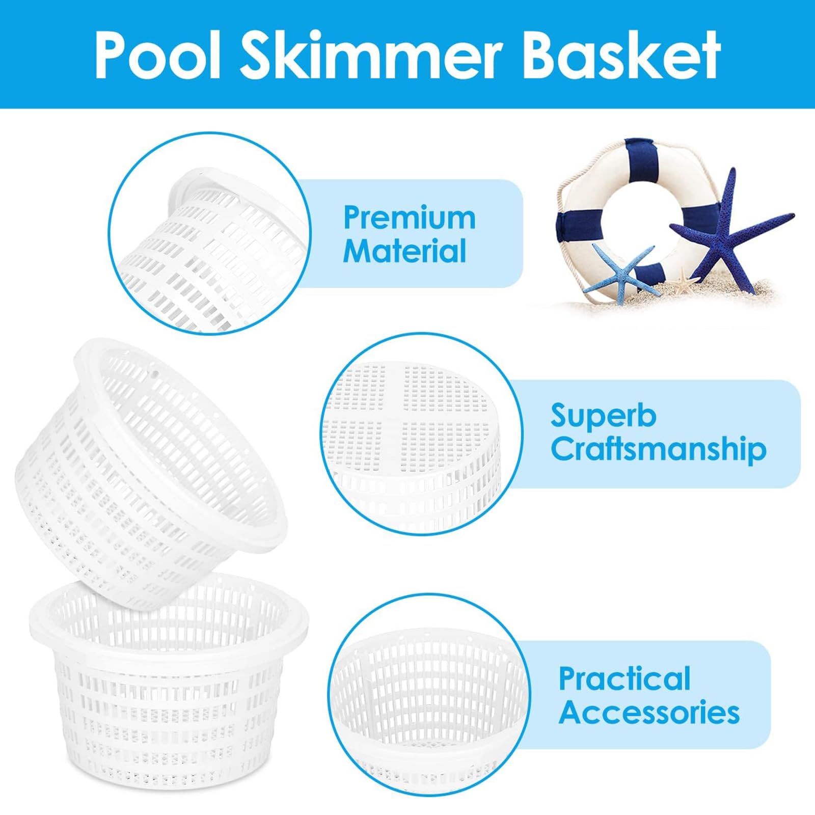 REGAPOG Panier Skimmer Piscine, Filtre Skimmer Piscine Panier 19cm - Accessoire De Remplacement pour Nettoyage Efficace De La Surface De l'eau, Durable Et Facile à Installer Panier De Skimmer Piscine