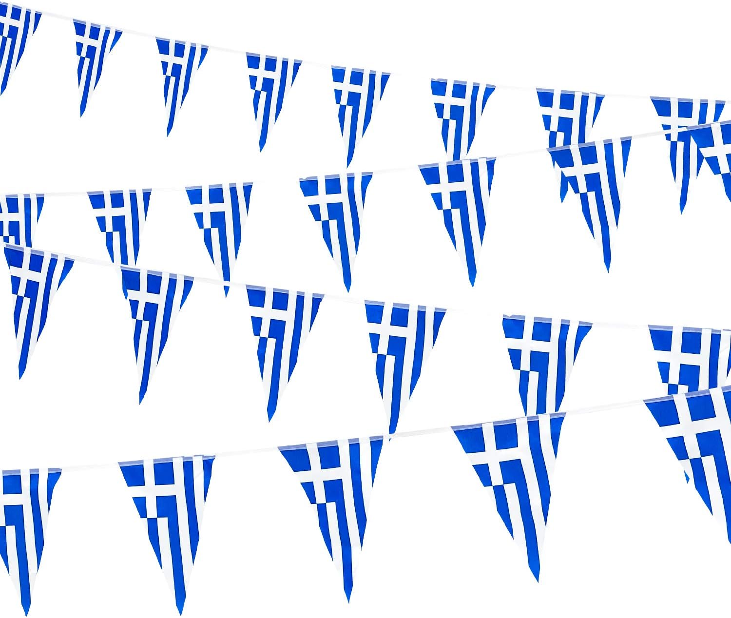Whaline29.5Ft Greek Flag Bunting, Greece Triangle Flag Banner, 30Pcs Greek Pennant Flag String Bunting for National Day Parades Decorations Sports Events Home Celebration Party