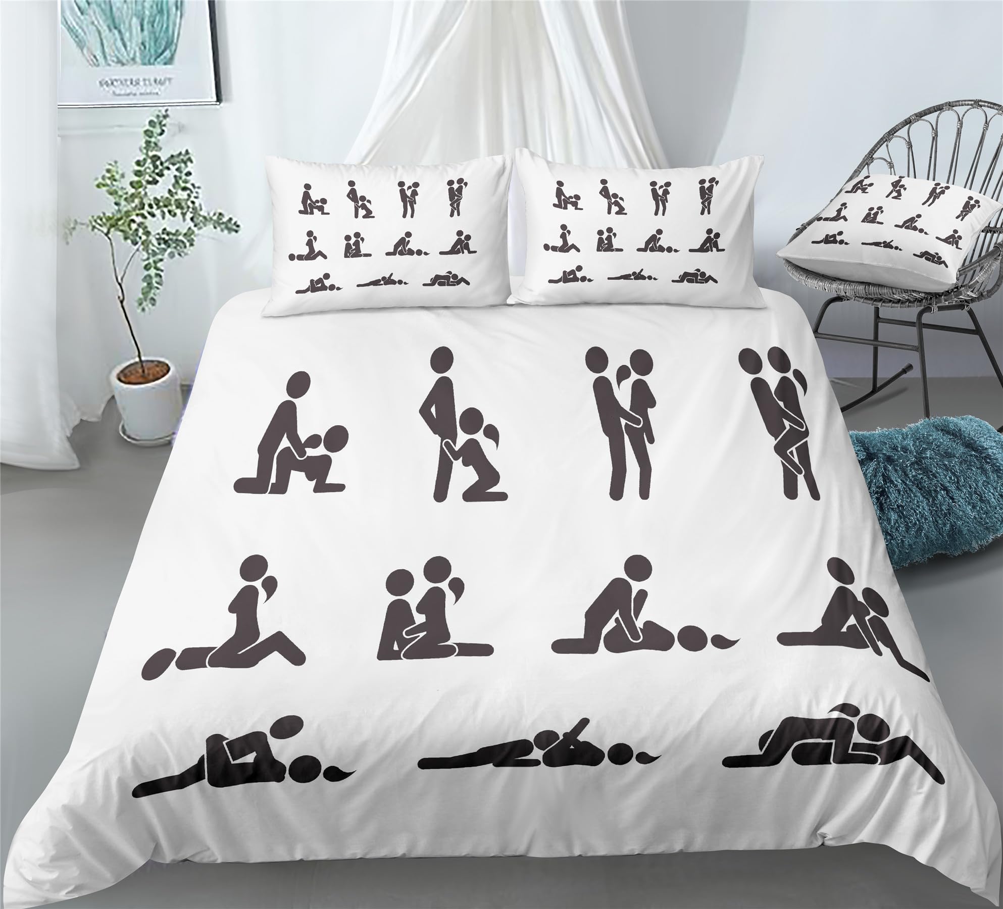 REALIN Bettwäschedie Gemütliches Pärchen Bettbezüge Set Pose Passion Bett Sets 2/3/4Teilig Bettbezüge/Kissenbezüge/Bettlaken Für Kinder,Jungen,Mädchen (C,Single-140x210cm-3PCS)