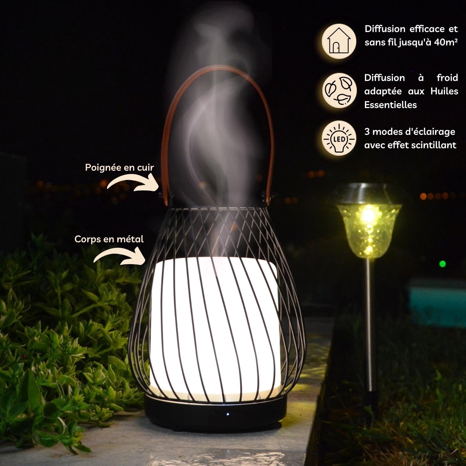 Zen'Aroma - Difusor ultrasónico inalámbrico Milano, batería Recargable integrada de 20 Horas, difusor de Aceite Esencial nómada, difusión Continua o por alternancia, 3 Modos de iluminación LED Blanco