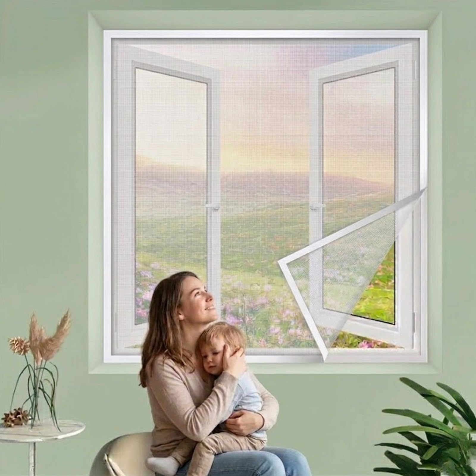 Washable Fiberglass Mesh Self-Adhesive Screen, Cat Scratch Resistant Easy Cleaning Mesh Curtain for Kitchen Balcony Temporary Seasonal Use, Air Flow Friendly Easy Install(White,60x160cm)