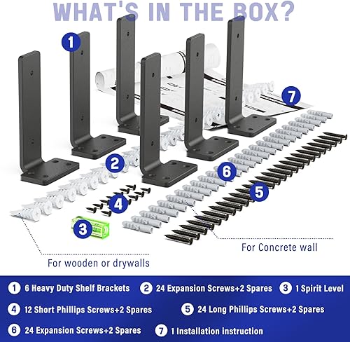 Miniatura 7 de Goovilla Soporte de estante, soportes flotantes resistentes de 6 pulgadas de largo, paquete de 6 soportes para estantes, soportes de soporte de