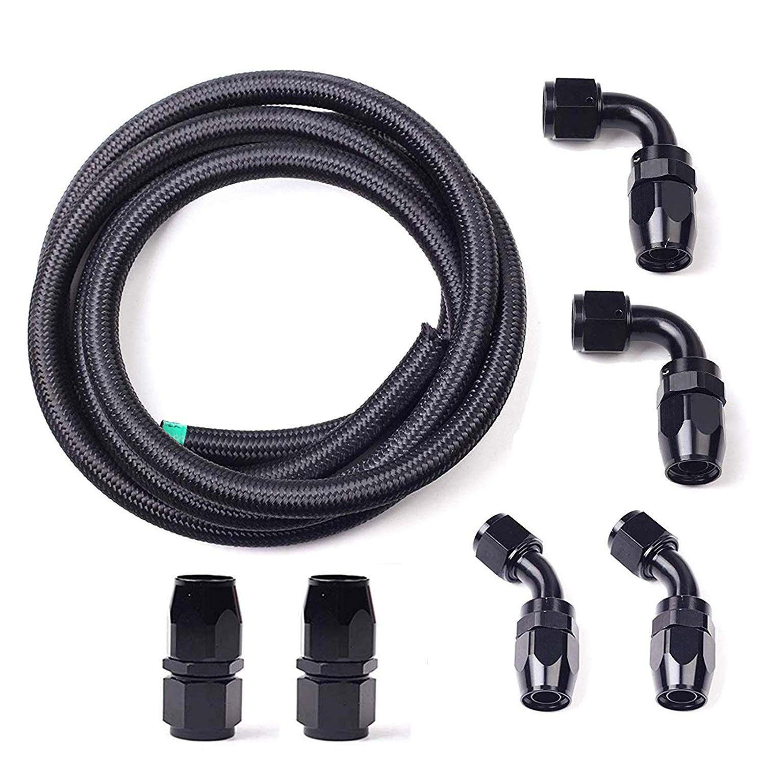 BLACKHORSE-RACING 10Ft 4 an AN4 Nylon and Stainless Steel Braidied Oil Gas Fuel Hose Fuel Line + 6pc
