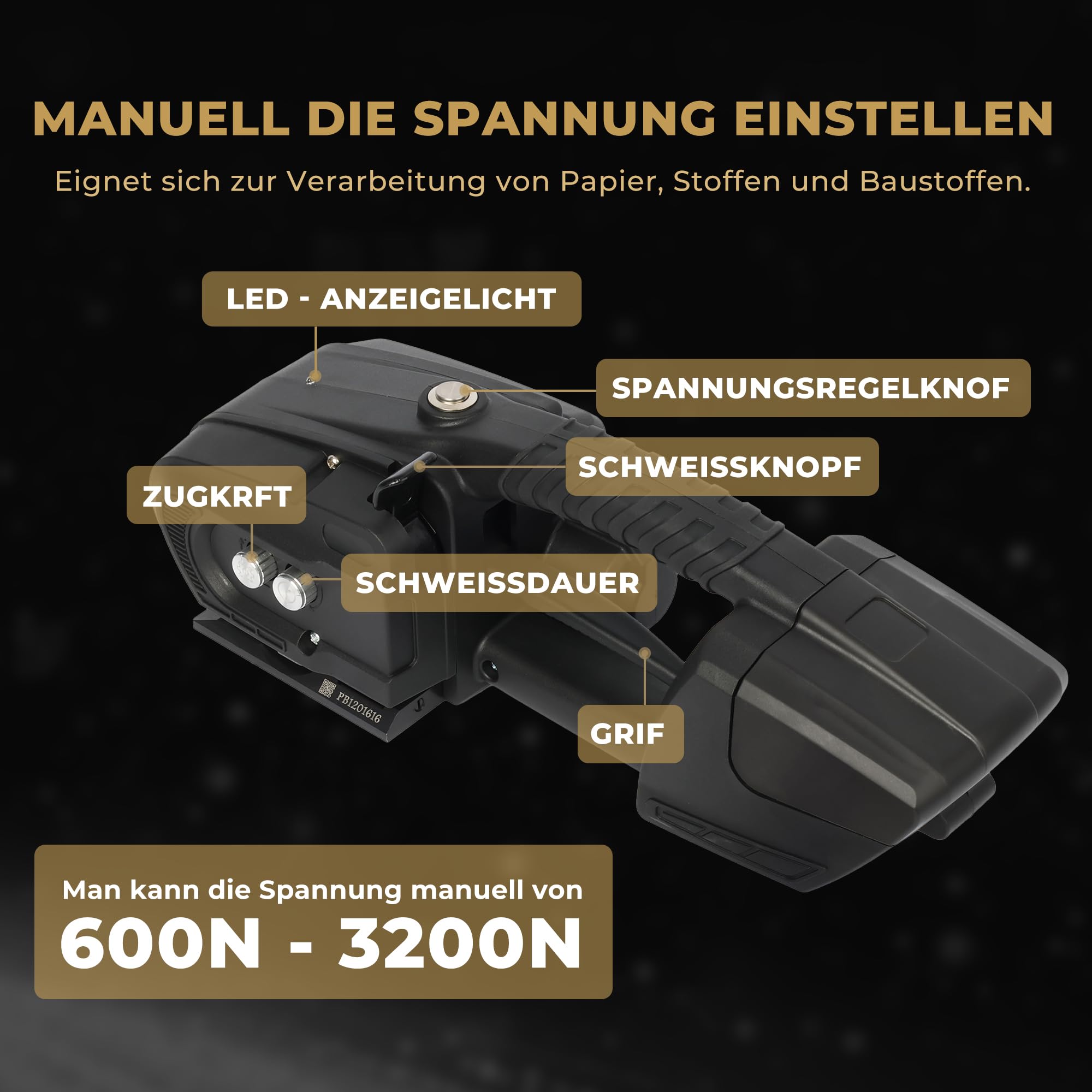 U.S. Solid Automatische Umreifungsmaschine Elektrisch 2x4000mAh Akku 13-16mm PP/PET-Bänder
