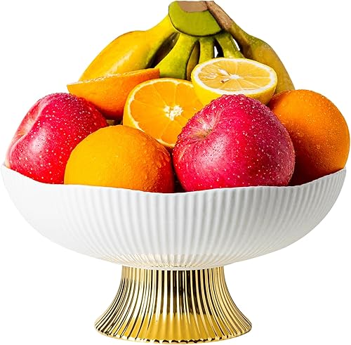 CCATSIX Frutero de cerámica, cuenco de pedestal de 10 pulgadas, bandeja de frutas decorada para encimera de cocina y mesa de comedor, cuencos con