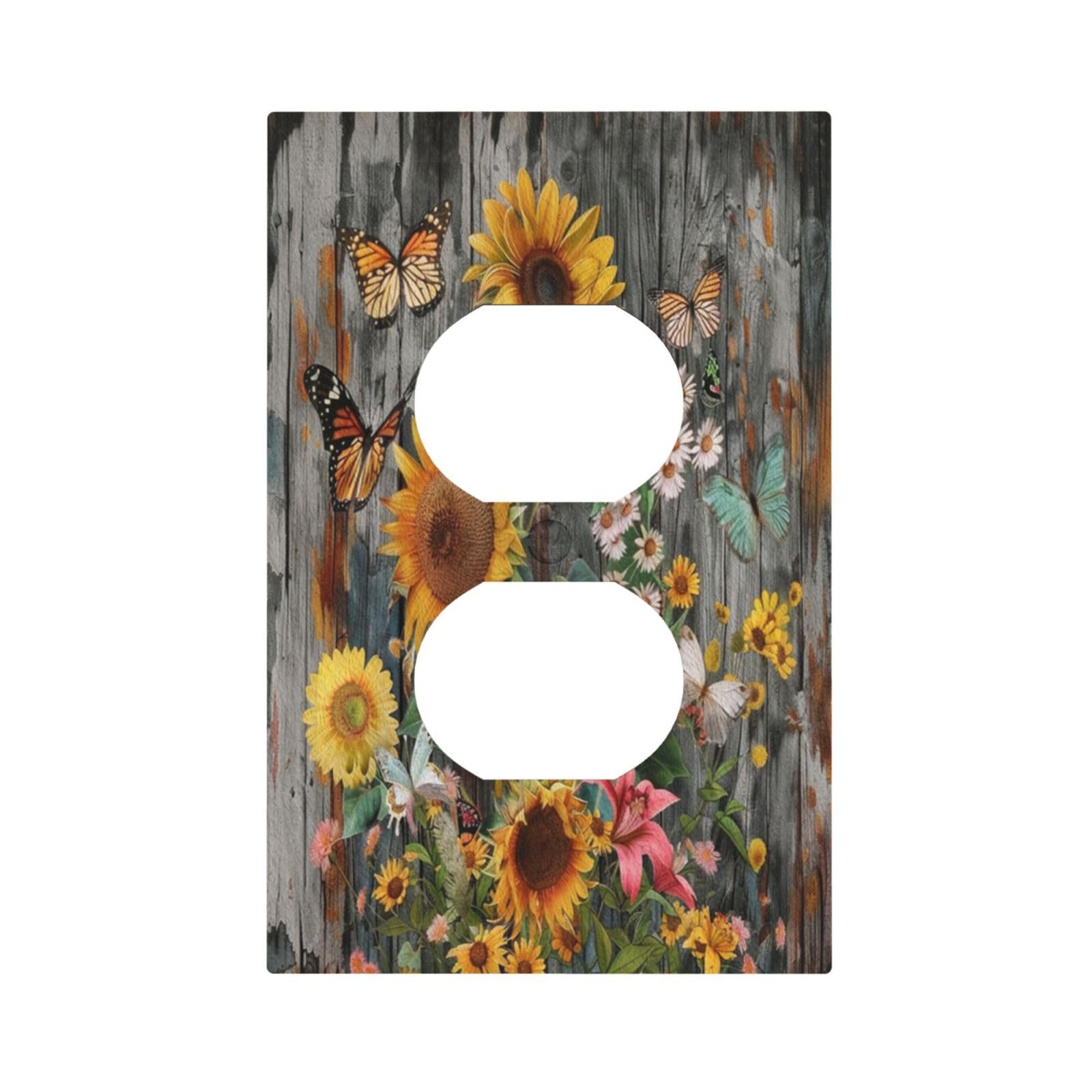 Cubierta de interruptor decorativa de madera con mariposas y flores