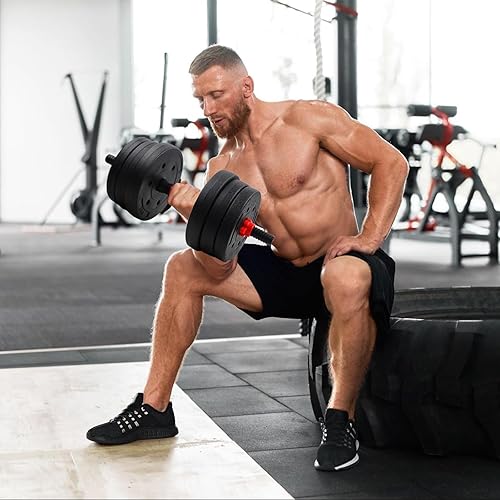 Miniatura 7 de Juego de mancuernas de peso ajustable, pesas libres de 40 libras con conector, juego de mancuernas convertibles, soporte de levantamiento de