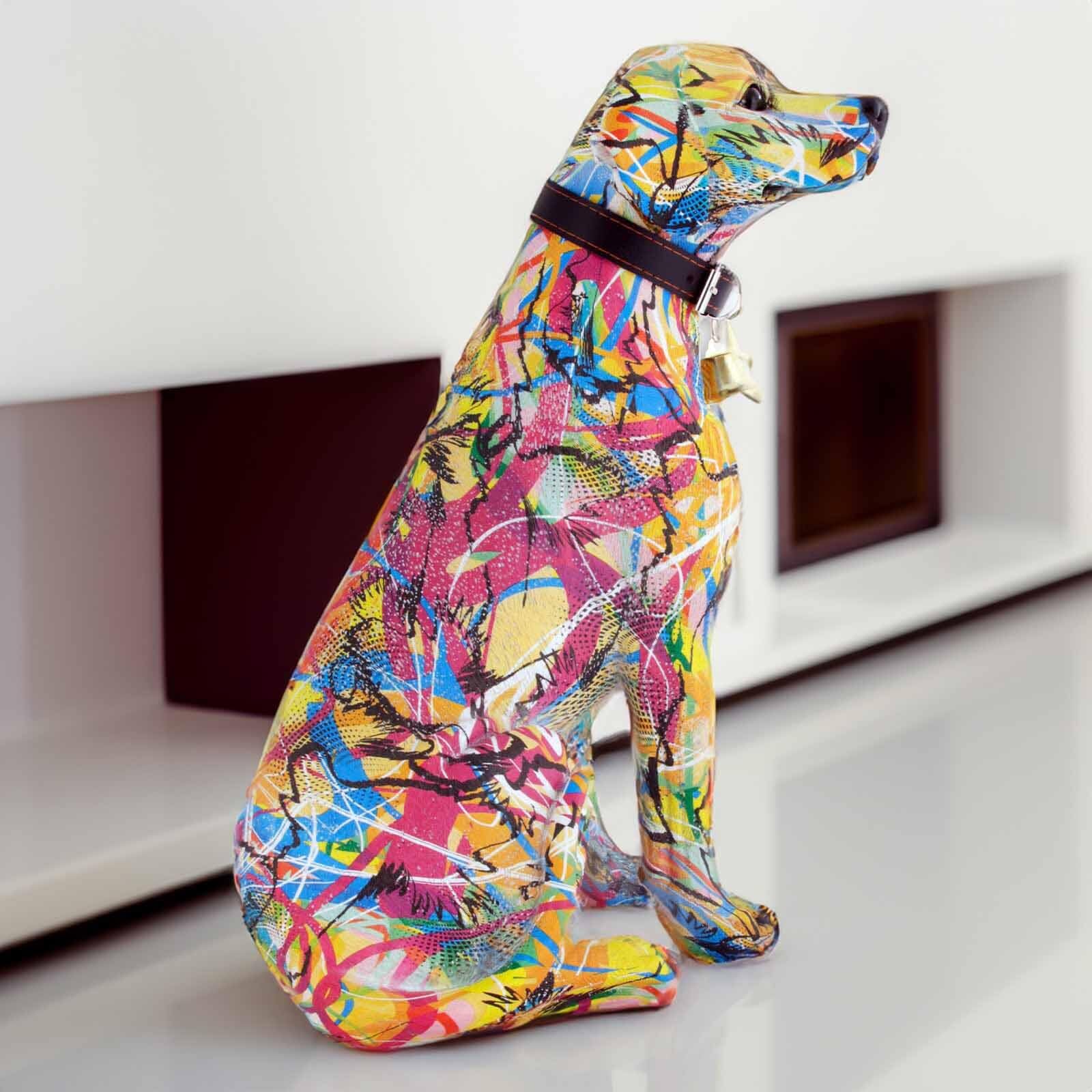 Monkimau Labrador Retriever figurka z wzorem kreski – statuetka dekoracyjna i rzeźba dla stylowej atmosfery – idealne akcesoria do mieszkania dla miłośników zwierząt i entuzjastów dekoracji