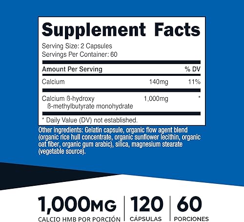 Miniatura 2 de Nutricost HMB (beta-hidroxi beta-metilbutirato) 1000 mg (120 cápsulas) – 500 mg por cápsula, 60 porciones – Sin gluten y sin OMG