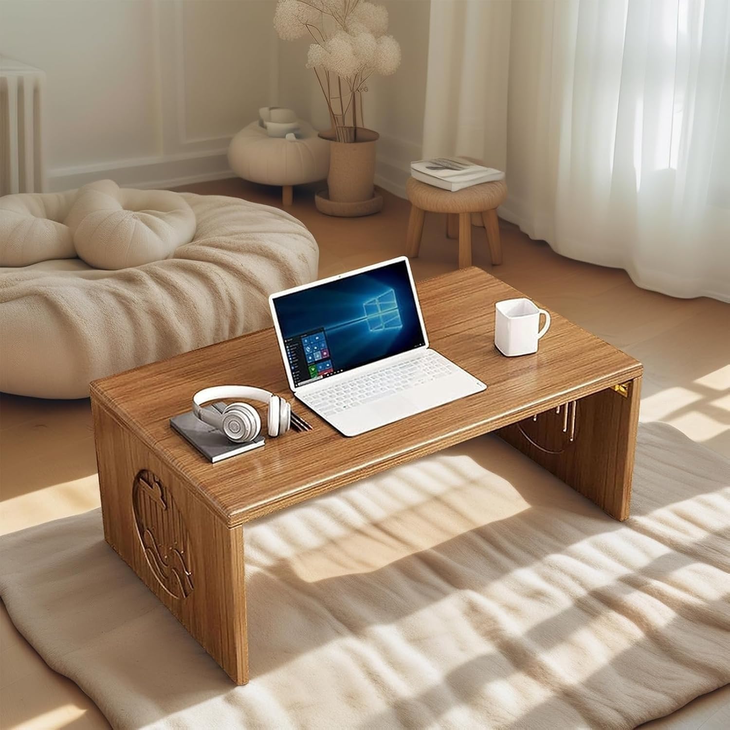 Table basse en tatami de style japonais design rectangulaire