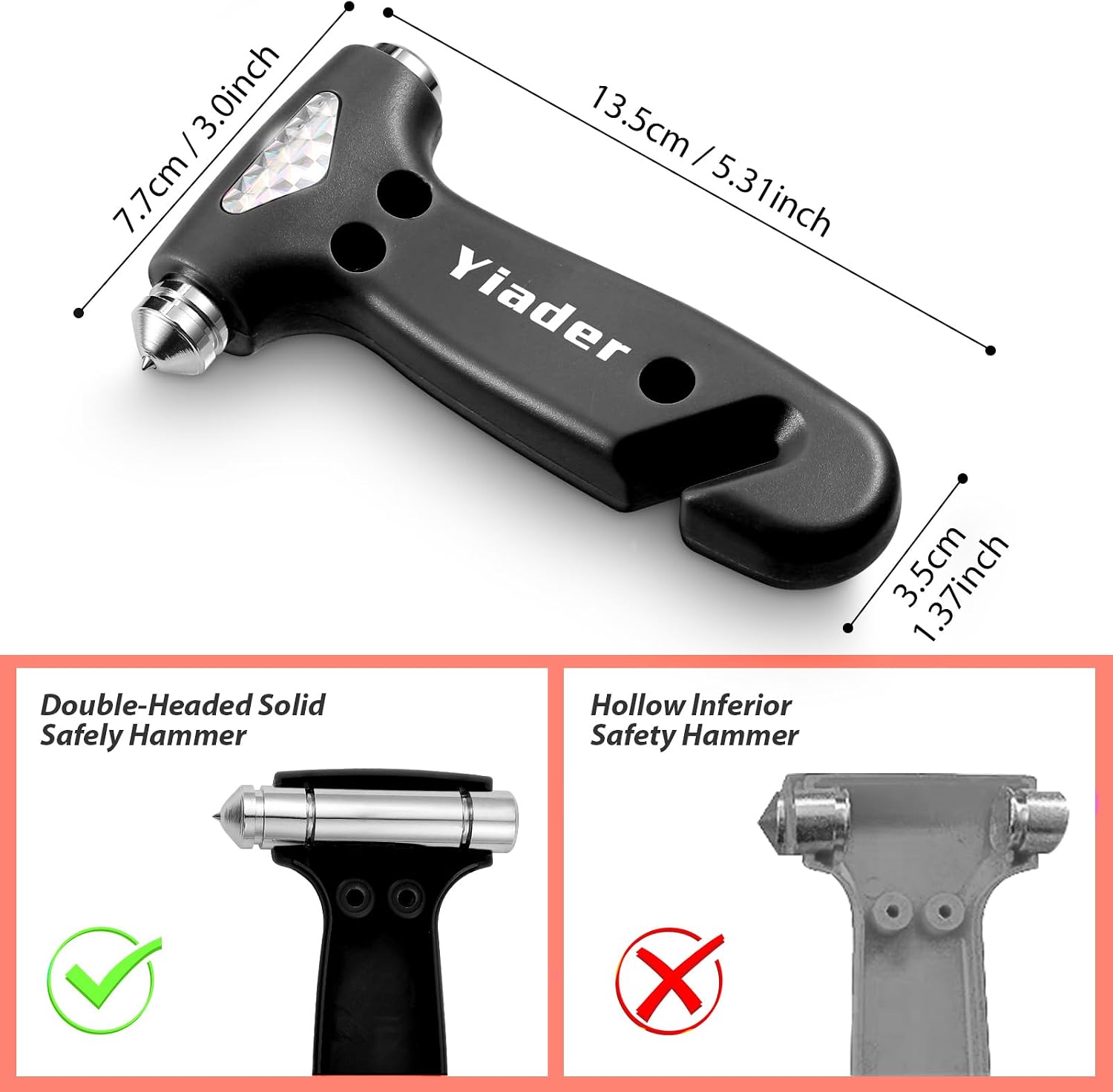 Window Breaker, 3-in-1 Emergency Escape Tool with Car Window Breaker and Seatbelt Cutter, Car Safety Hammer Car Essentials Tool for Women image 2