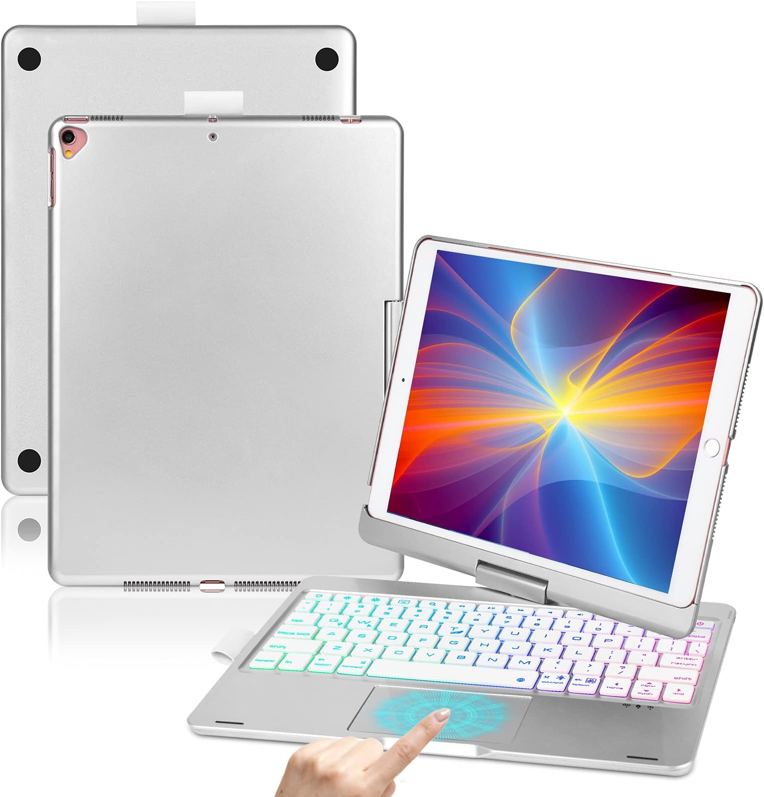 ONHI Wireless Keyboard Case for iPad Pro 10.5 Keyboard Case Aluminum Shell Smart Folio Case with 7 Colors Back-lit, Auto Sleep / Wake, Silent Typing (A1701/A1709)(Silver)