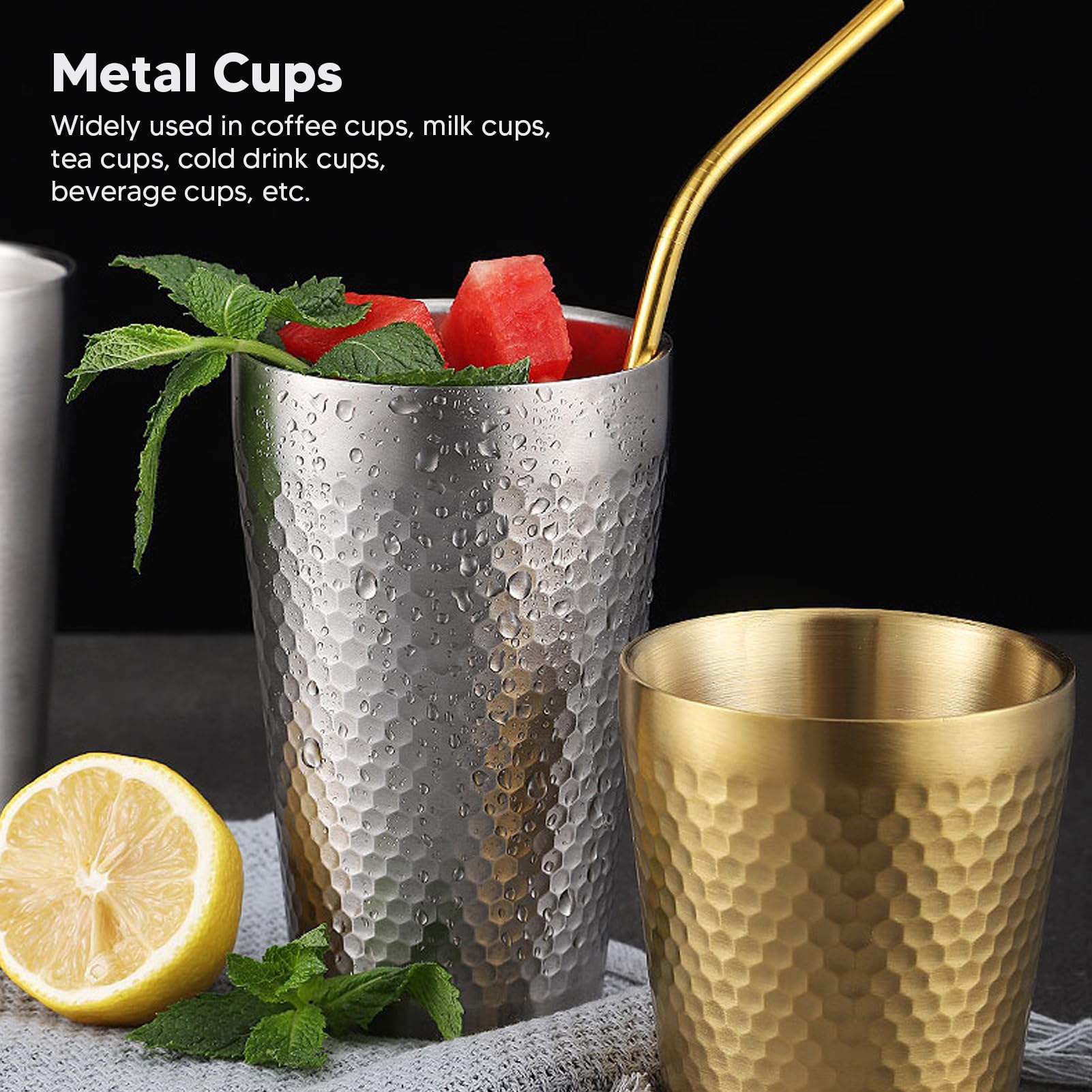2 Tazas para Beber de Acero Inoxidable, Tazas de Metal Martillado con Doble Aislamiento de 450 Ml, Tazas de Cerveza Apilables y Enfriantes para Viajes/Al Aire Libre/Camping/Diario