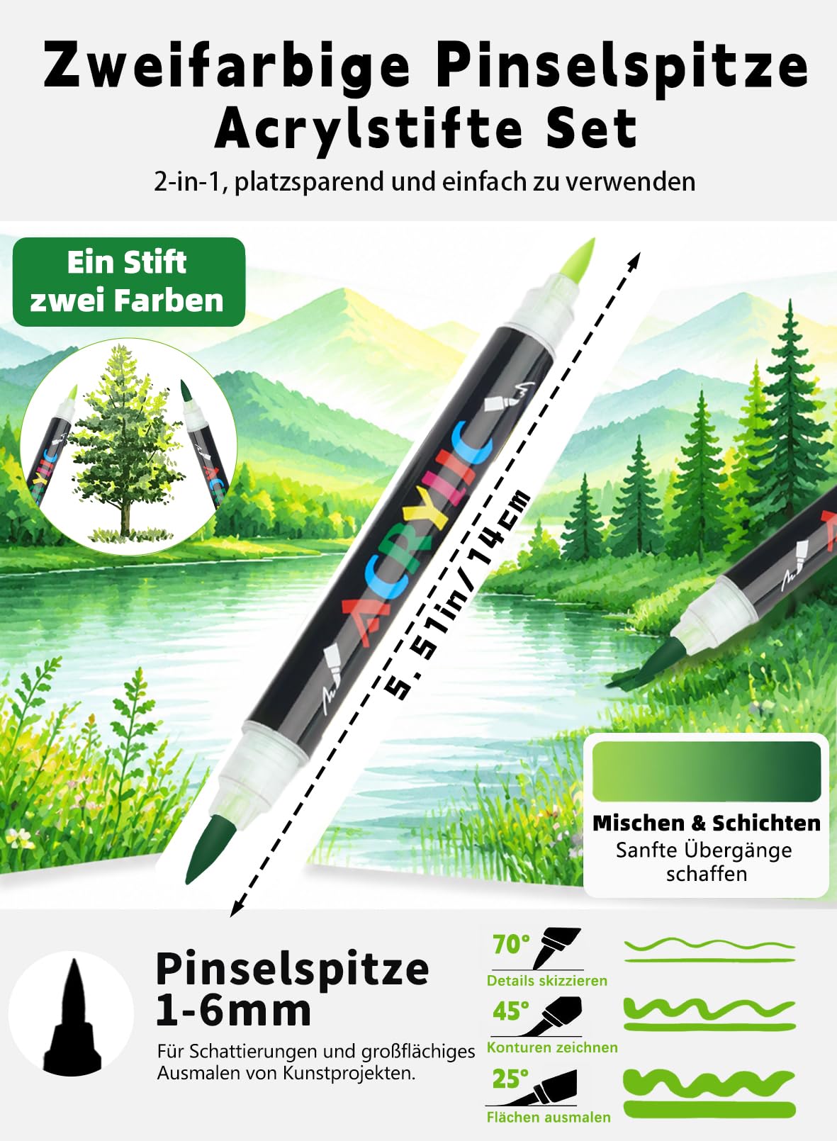AEDAGA 60 Acrylstifte mit App, 120 Farben Doppelspitze Acrylic Marker Set | Automatische Tintensteuerung | Vielseitig einsetzbar | Farbcode | Starke Deckkraft | Acrylmarker für Leinwand, Glas, Keramik
