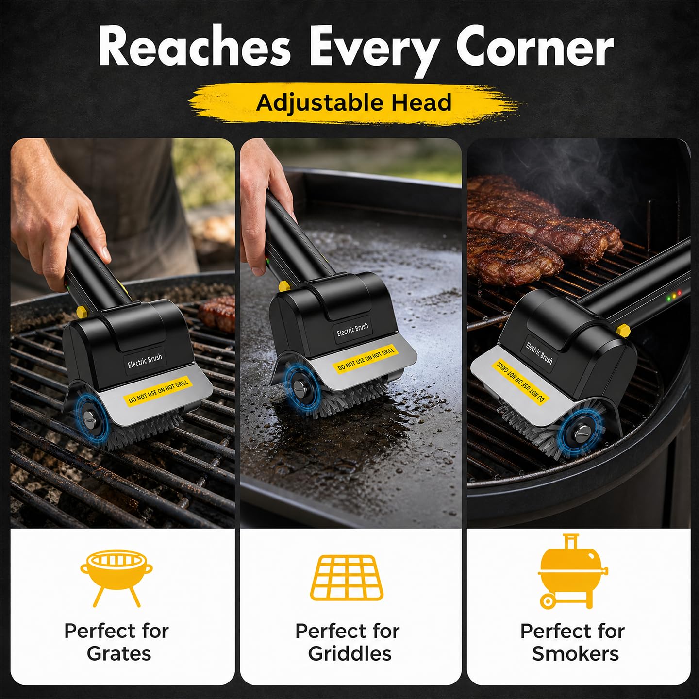 Elektrische Grillbürste,Rechargeable Grill Cleaner,wiederaufladbarer Elektrischer Grillreiniger Mit 100 Min,inklusive Ersatzbürste,Interchangeable Stainless Steel Brush Head Für Alle Grills Geeignet