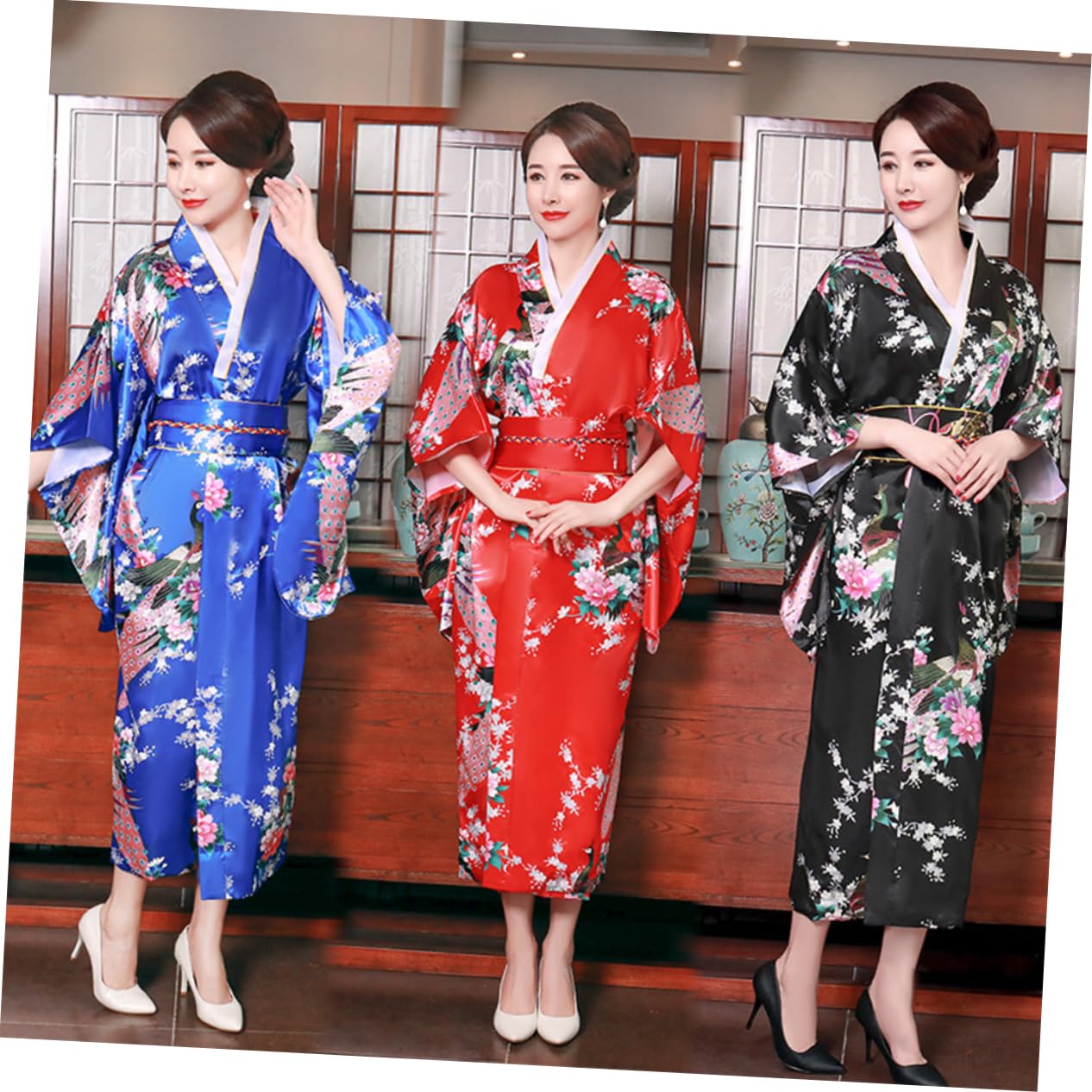 BESPORTBLE Kimono Satin avec Ceinture Robe de Chambre Longue Femme Robe de Bain et Sortie Bain Kimono Nuit Confortable et Unique Ciel Bleu