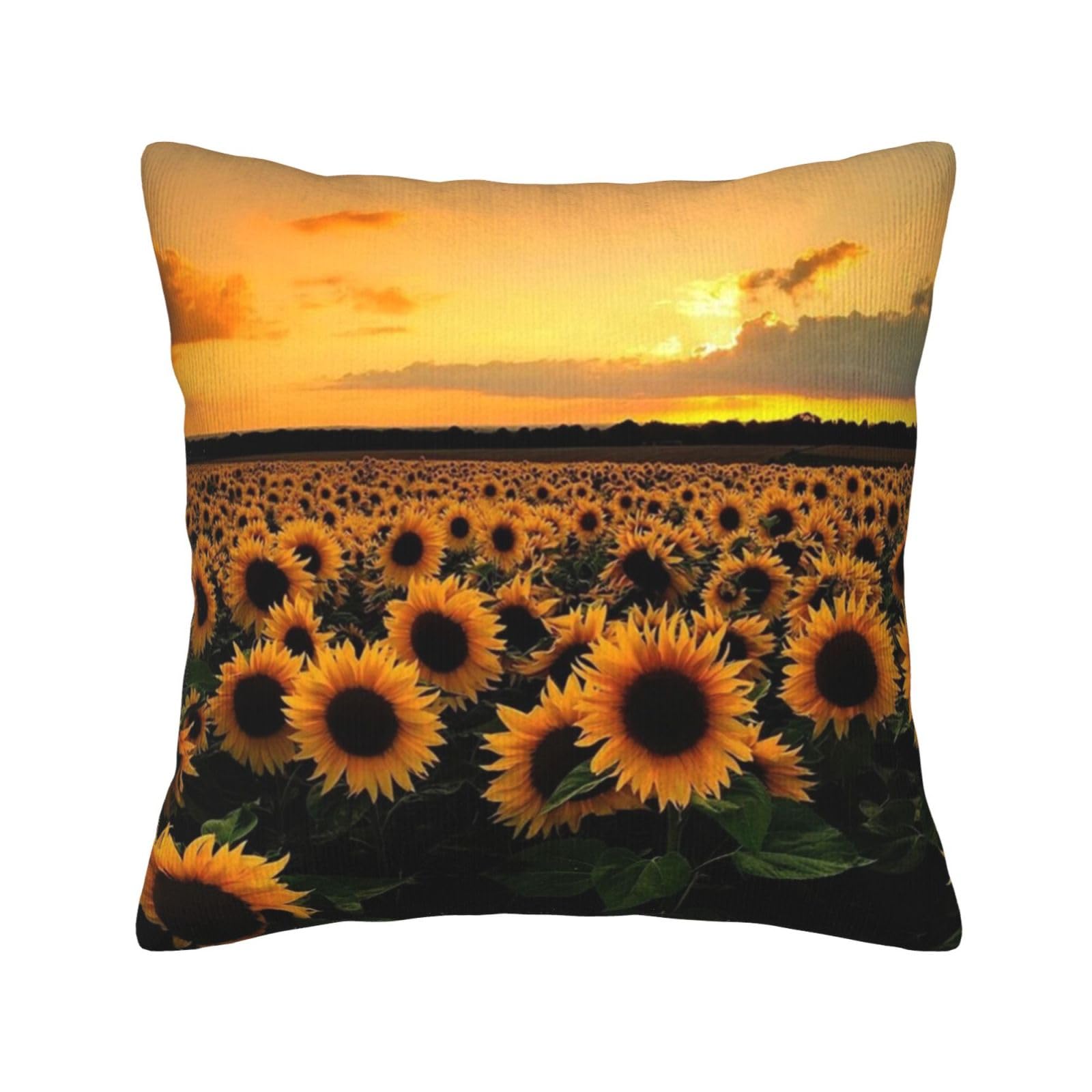 Housses coussin velours côtelé tournesol, taie carrée haut de gamme