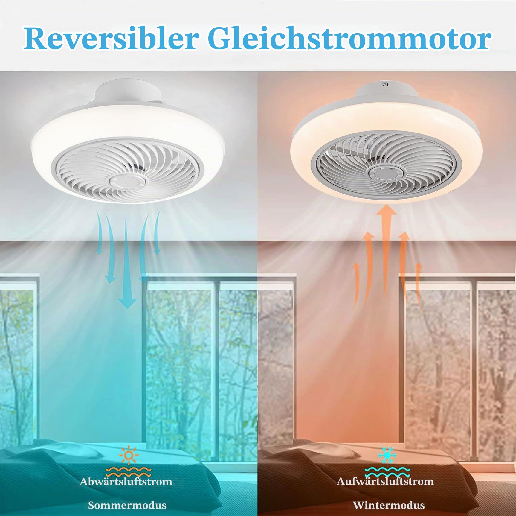 VOMI Reversibler Deckenventilator mit Beleuchtung RGB Fan Deckenlampe mit Bluetooth Lautsprecher, Schlafzimmer Lampe Decke mit Ventilator Kinderzimmer Deckenleuchte LED Dimmbar Fernbedienung/APP