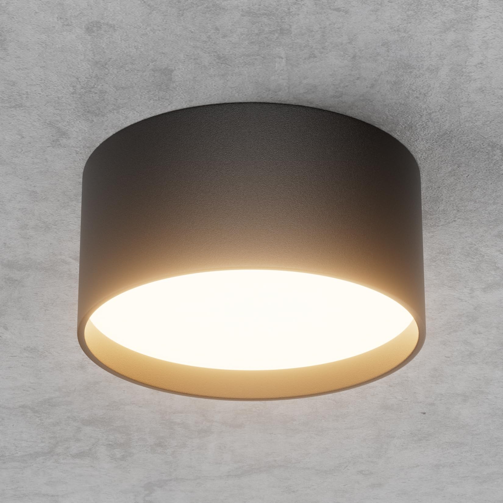Klighten 18W LED Foco de techo, Negro Redondos Focos de superficie, Lampara Techo Moderno, Aplique Techo Interior Blanco Cálido 3000K, Plafón Focos Aluminio para Salón Baño, IP44, 1029LM, 60X120mm