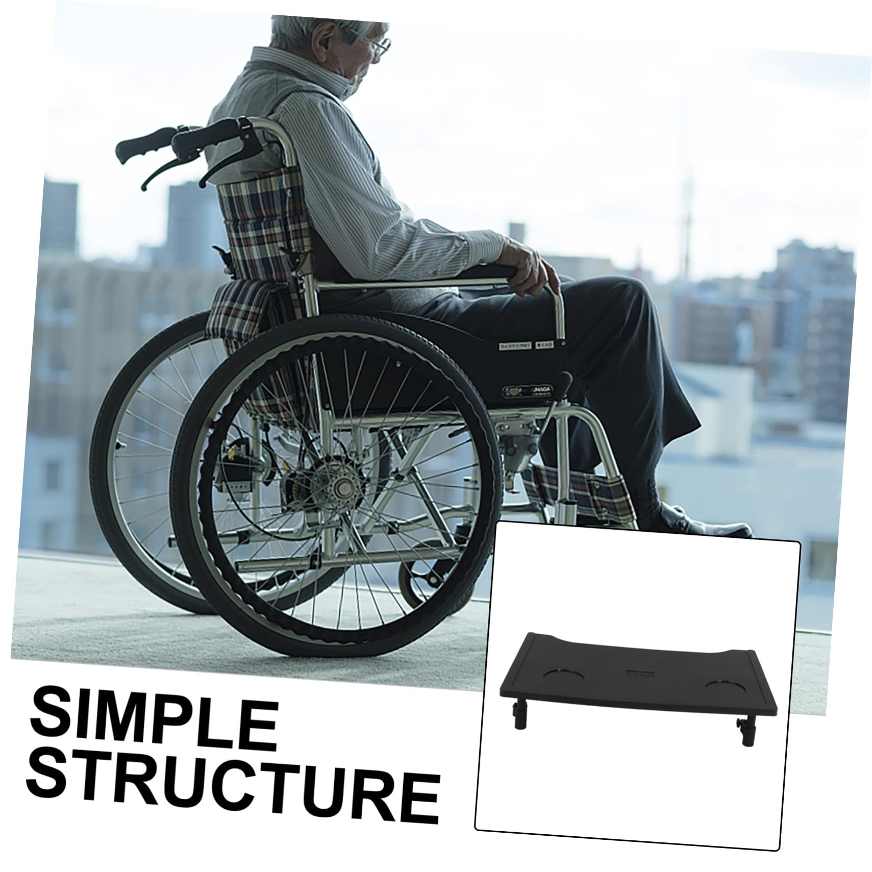 VALICLUD Mesa Portátil Negra para Silla de Ruedas y Scooter de Movilidad con Bandeja Extraíble de Abs, Gran Capacidad de Almacenamiento y Diseño Ligero para Uso en Interiores y Comedor