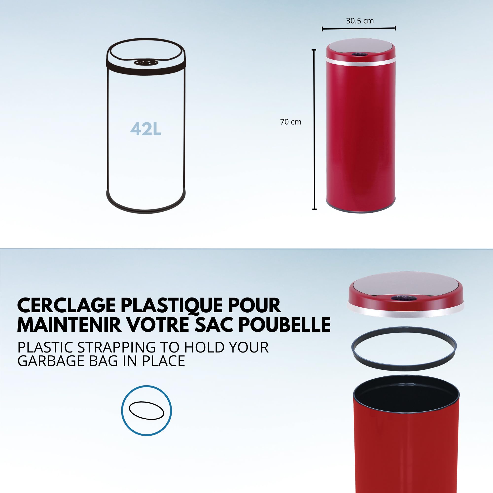 Kitchen Move Cubo de Basura Soho para la Cocina, Acero Inoxidable, 42L Rojo
