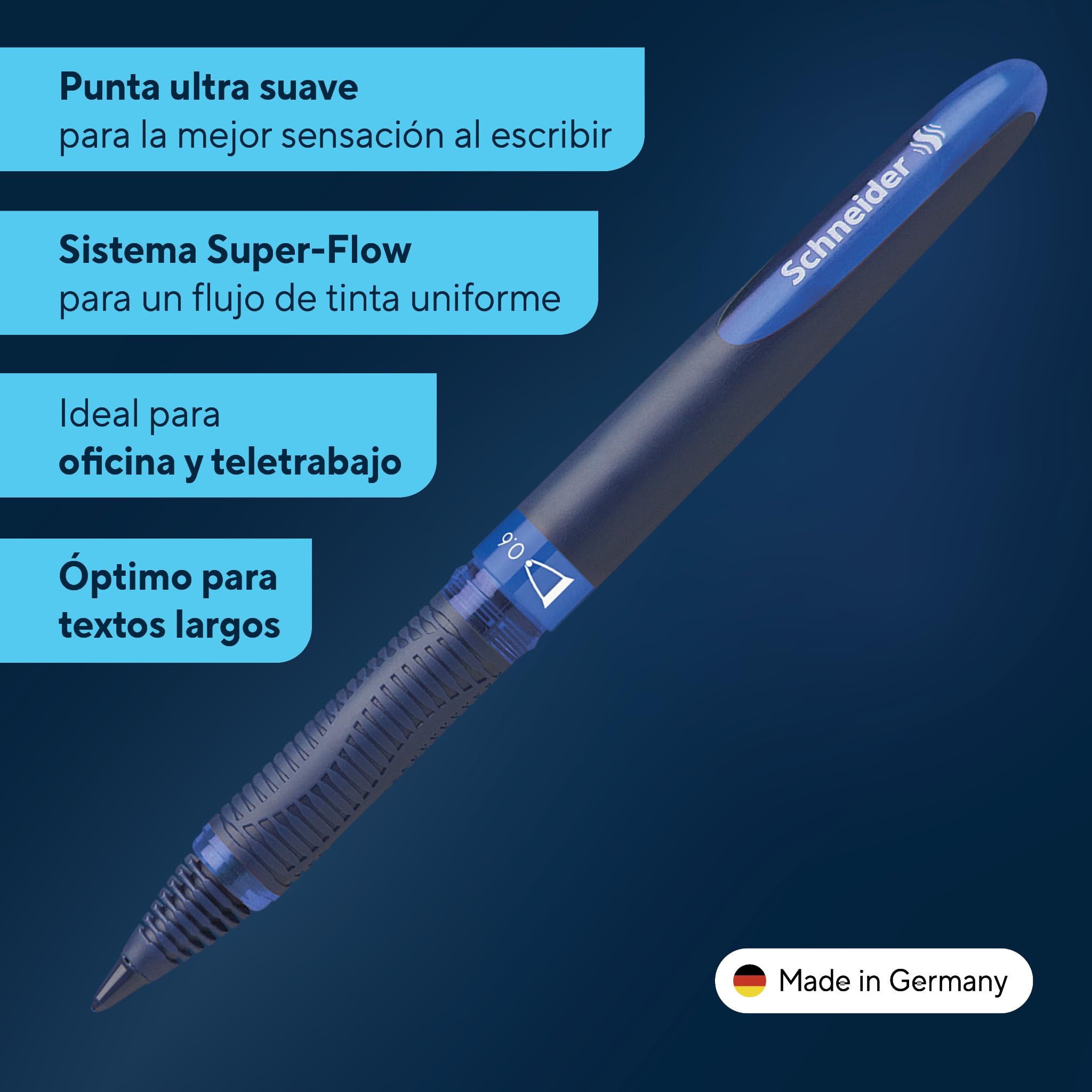Schneider Ray Bolígrafo Recargable – Punta De Acero Inoxidable, Tinta Azul, 1+6 Cartuchos, Hecho En Alemania (Azul Y Gris)