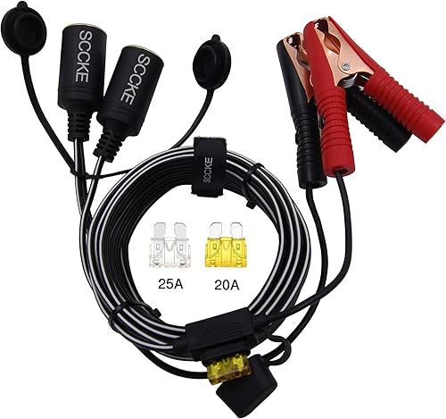 Miniatura 1 de Cable de extensión de 12 pies  12.0 ft 14 AWG, enchufe doble con abrazadera de batería de 12 V24 V clip de batería y adaptador para encendedor de