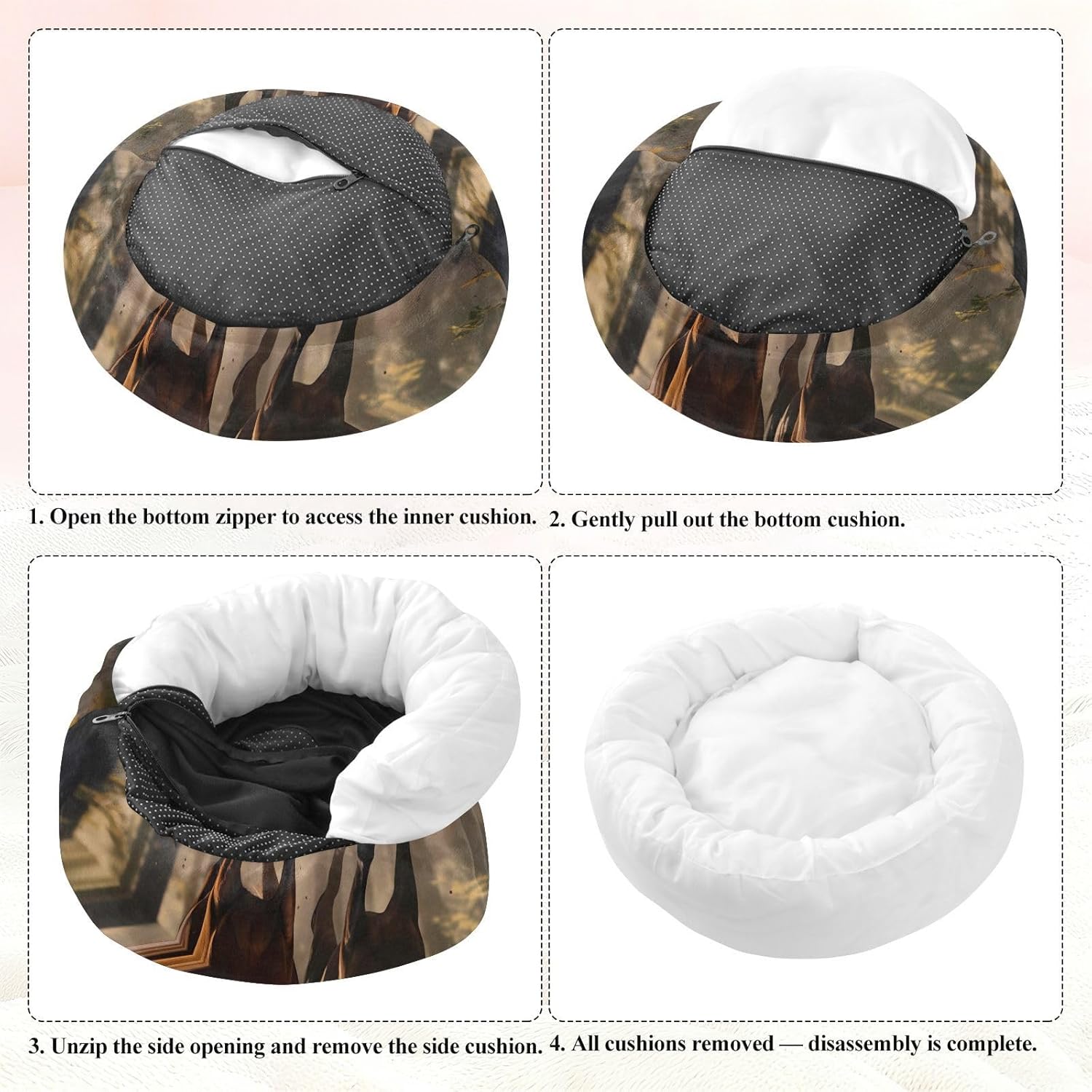 Horse Running Brown Pet Dog Beds Calming Anti Anxiety Dog Pillow Bed for Small Size Pets Sleeping S